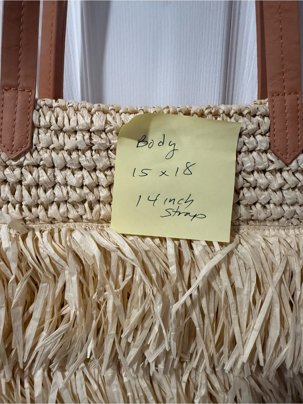 Universal Thread Natural Straw Fringe Tote with Tan straps, boho, beach